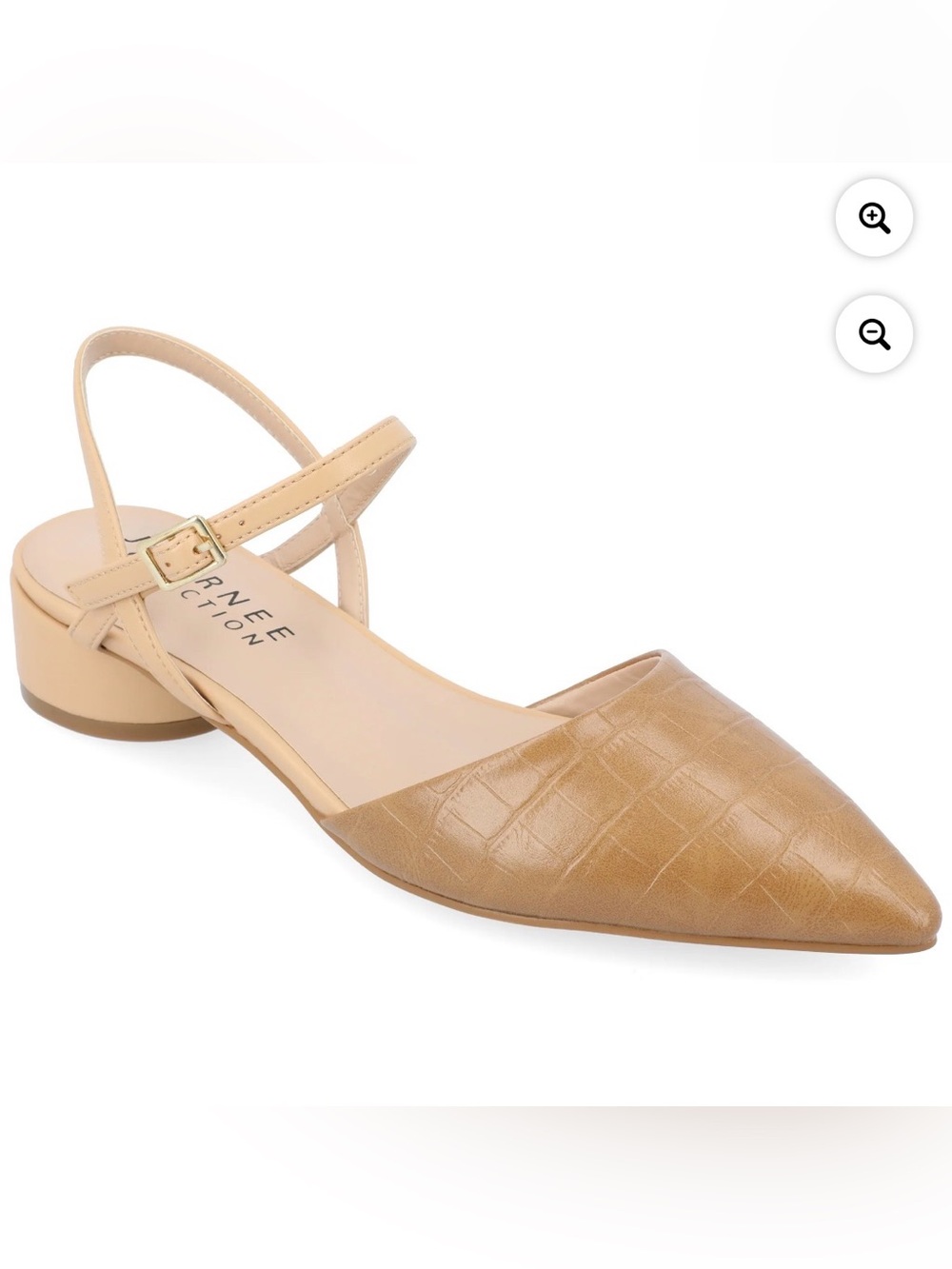 Journee Womens Brynn Croco Vegan Leather Pointed Toe Flats Size 7 New In Box Tan